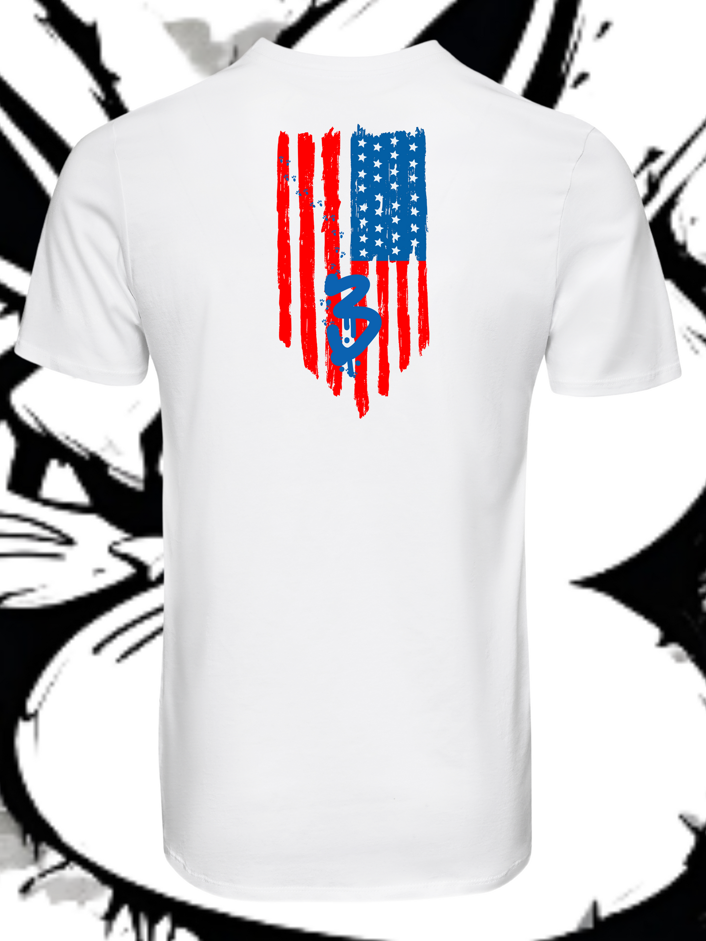 3Merica-ss- Wht T-shirt/ red, white & blue Logo
