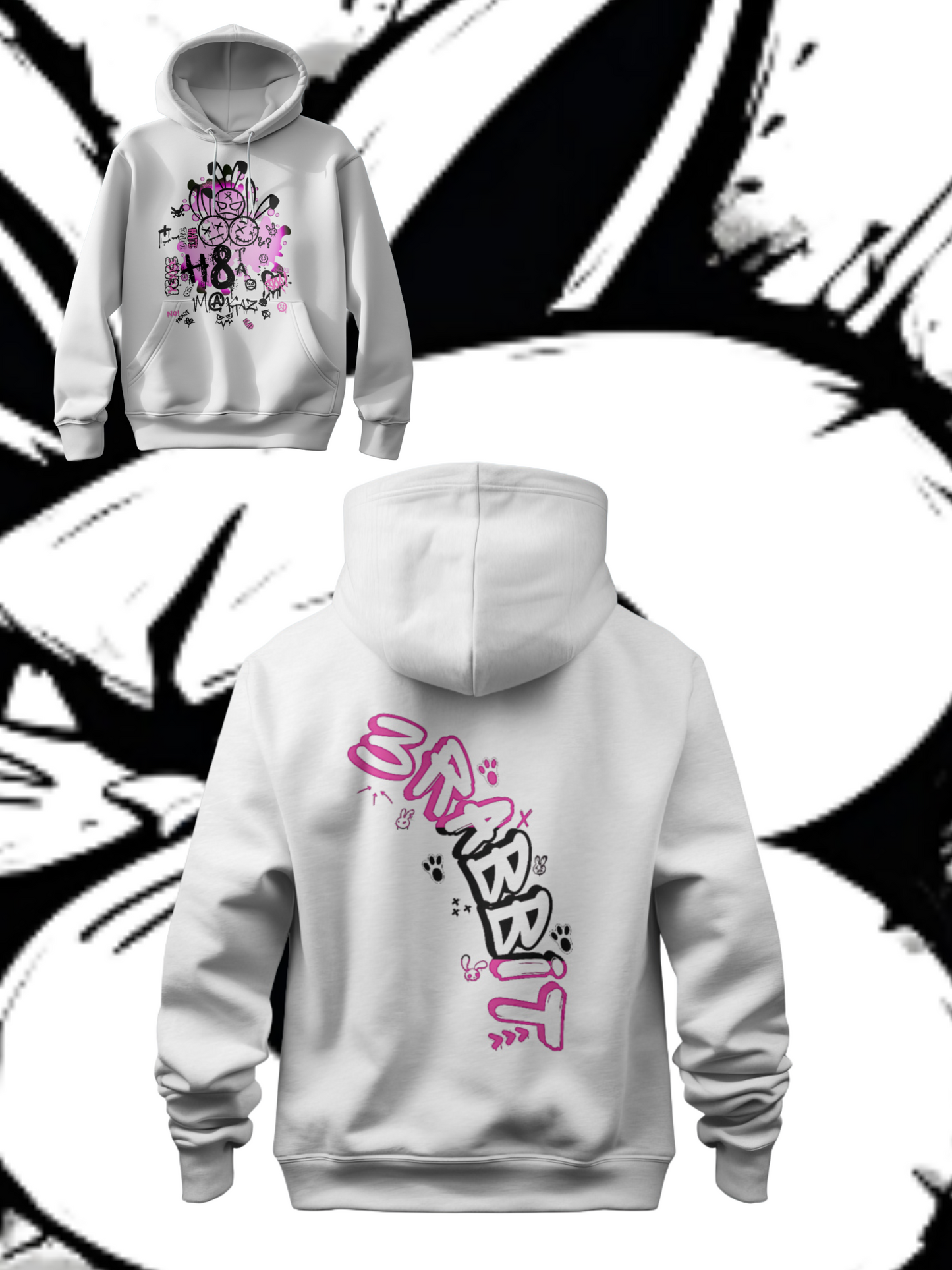 3RBT WHT Pullover Hoodie/ Black on Pink logo