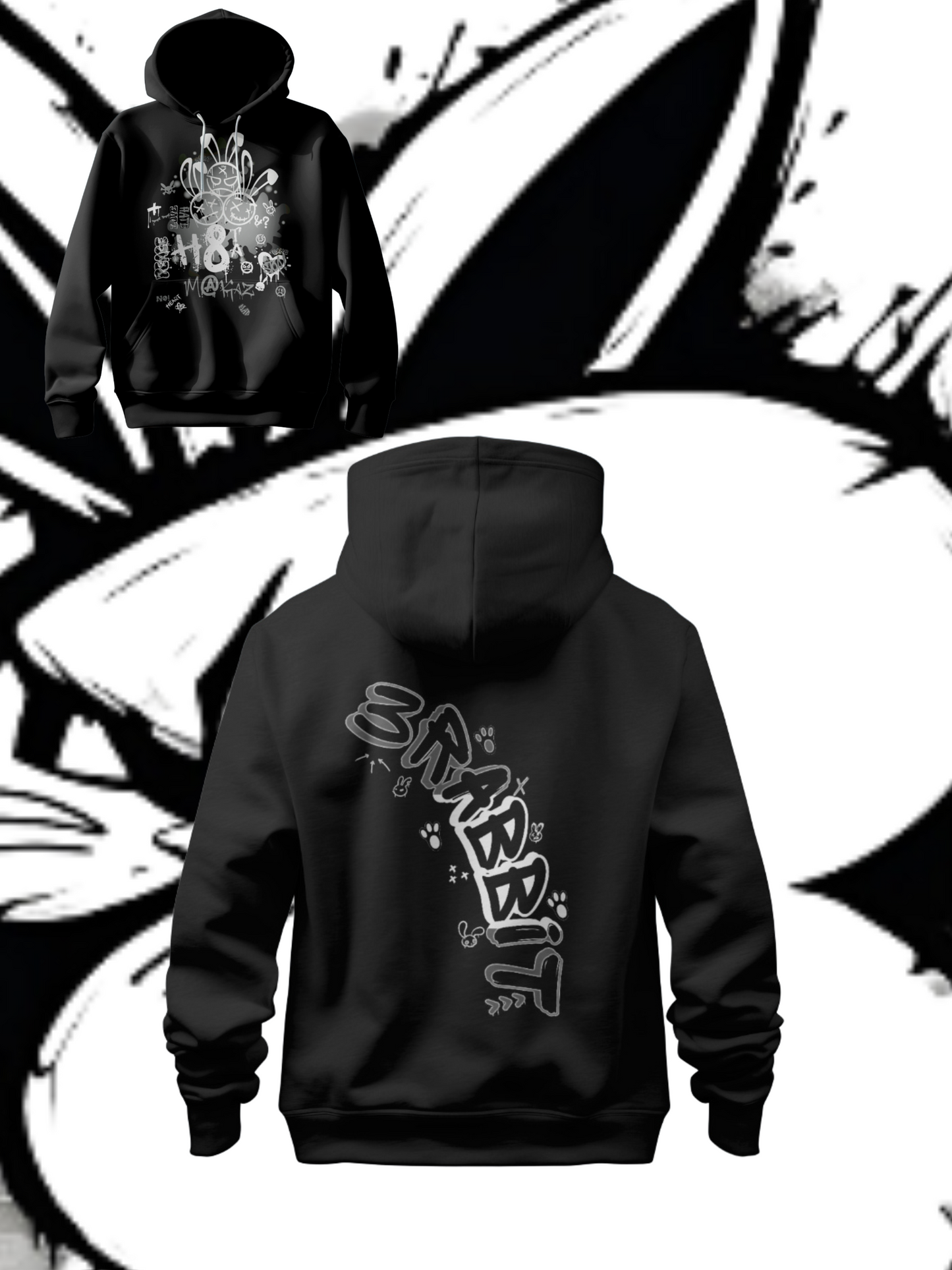 3RBT BLK Pullover Hoodie/ White on Grey Logo