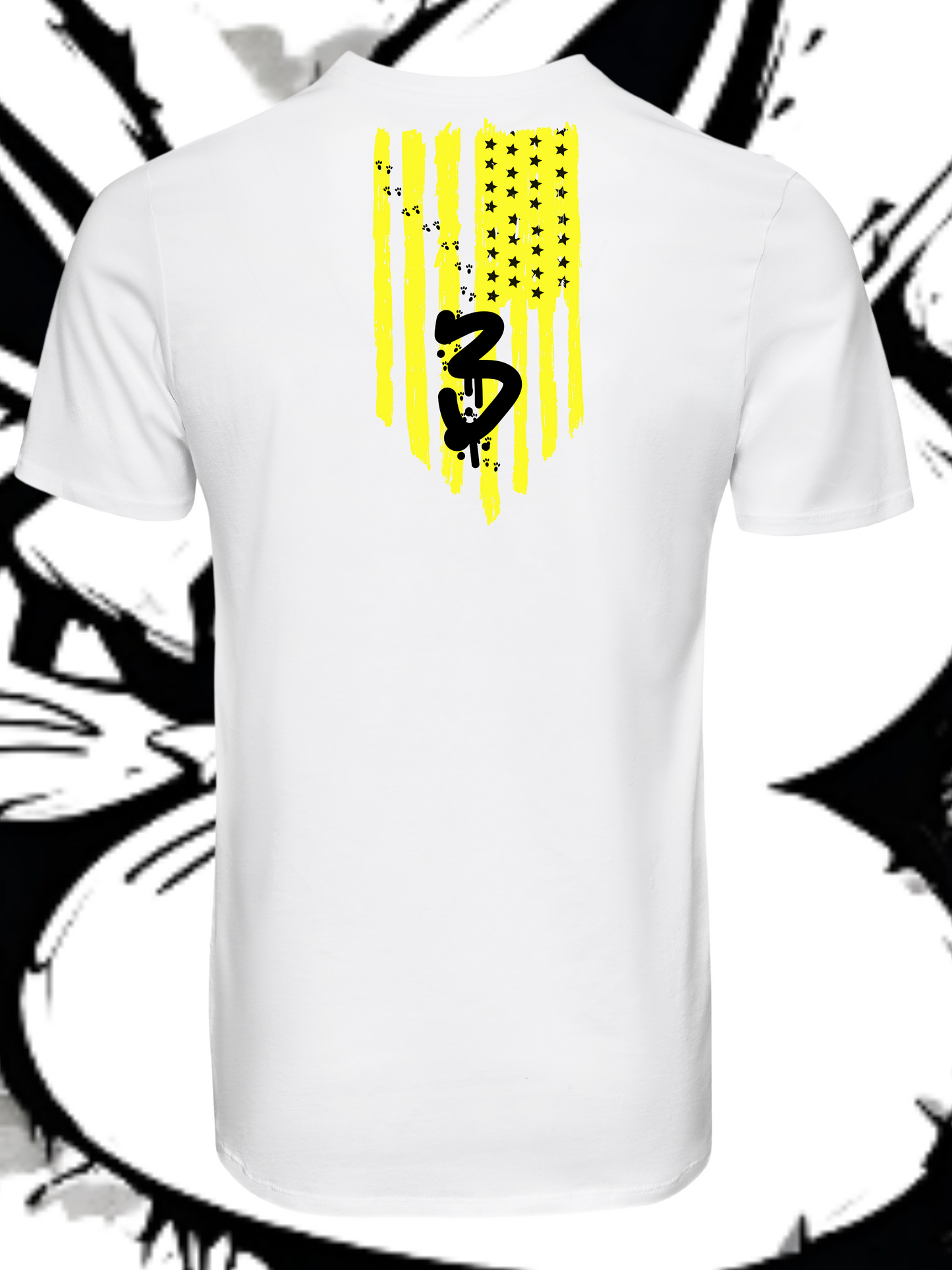3Merica-ss Wht T-shirt/ yellow&black Logo