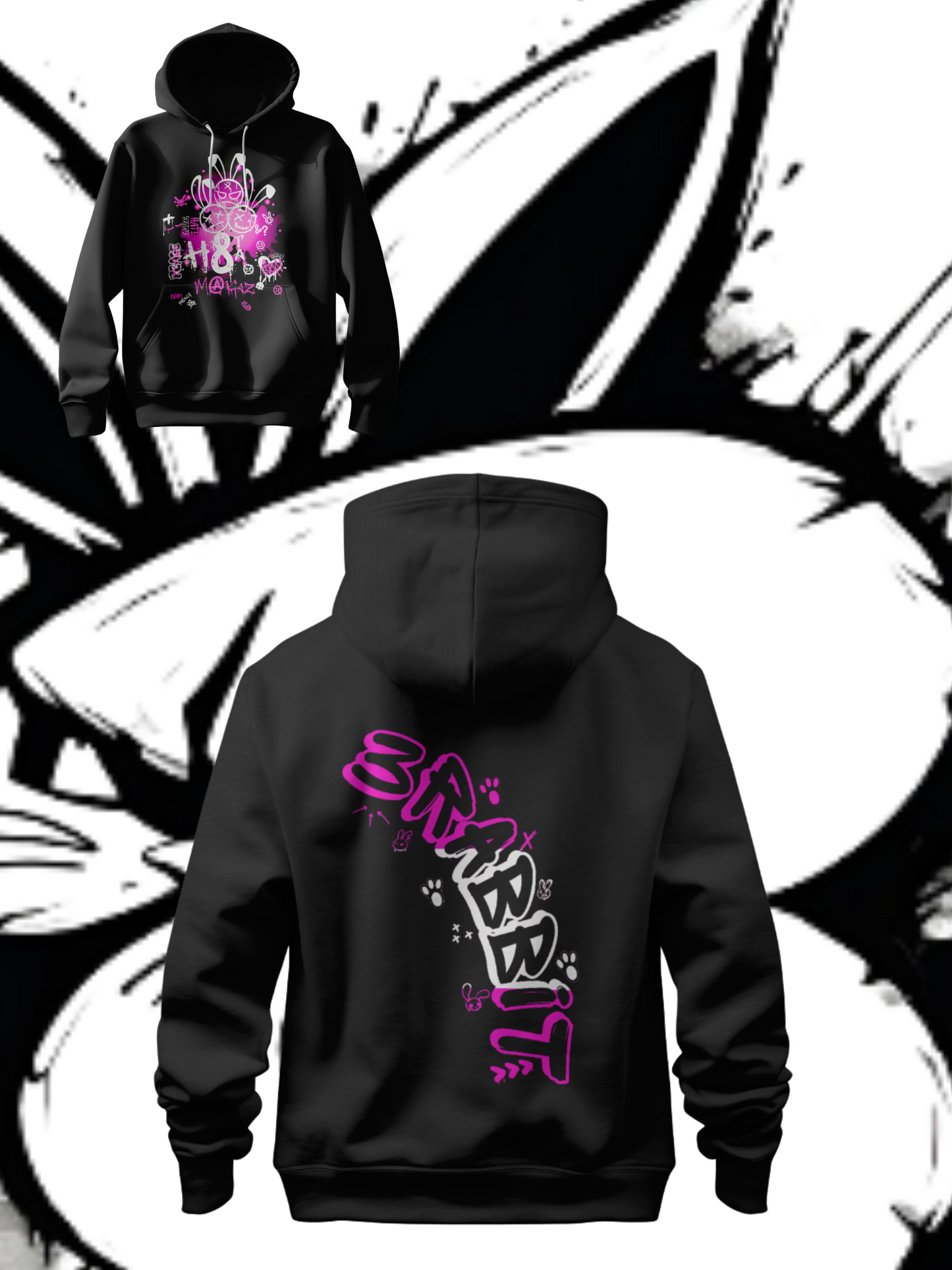 3RBT BLK Pullover Hoodie/ White on Hot Pink Logo