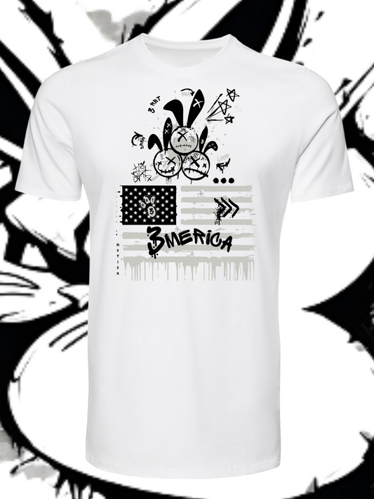 3Merica-ss-Wht T-shirt/ grey&black Logo