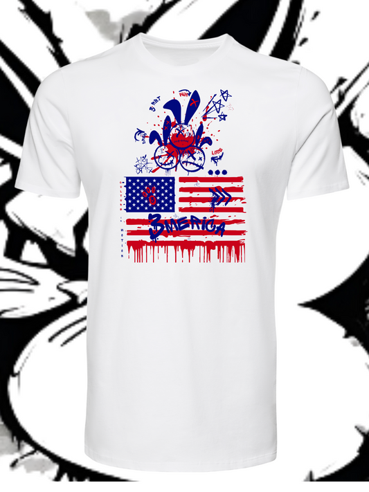 3Merica-ss- Wht T-shirt/ red, white & blue Logo