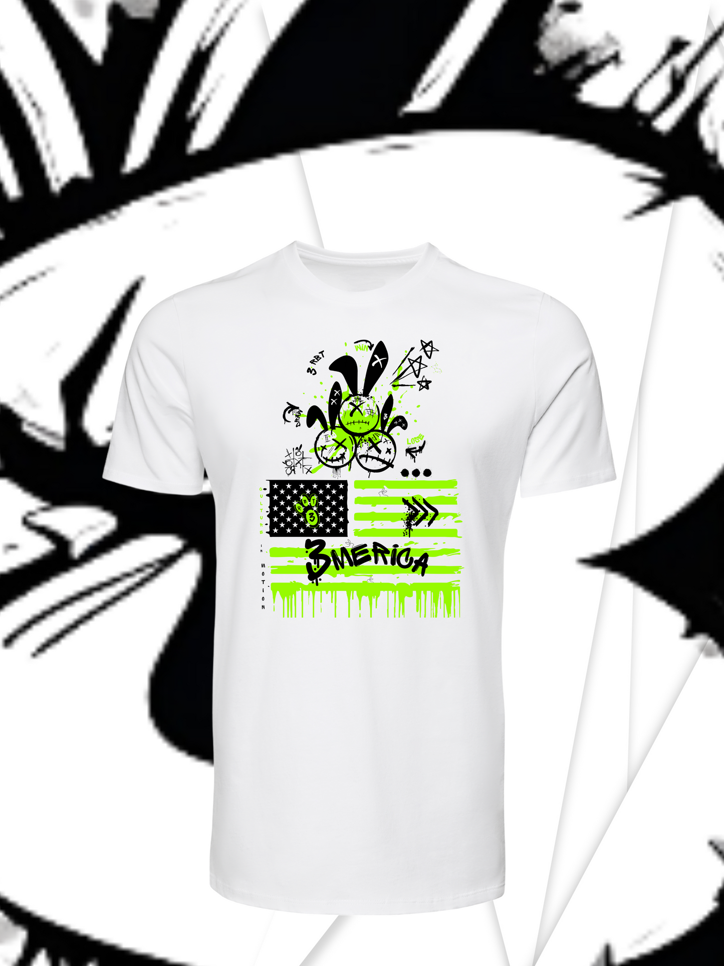 3Merica SS WHT TSHIRT/ LIME GREEN & BLACK Logo