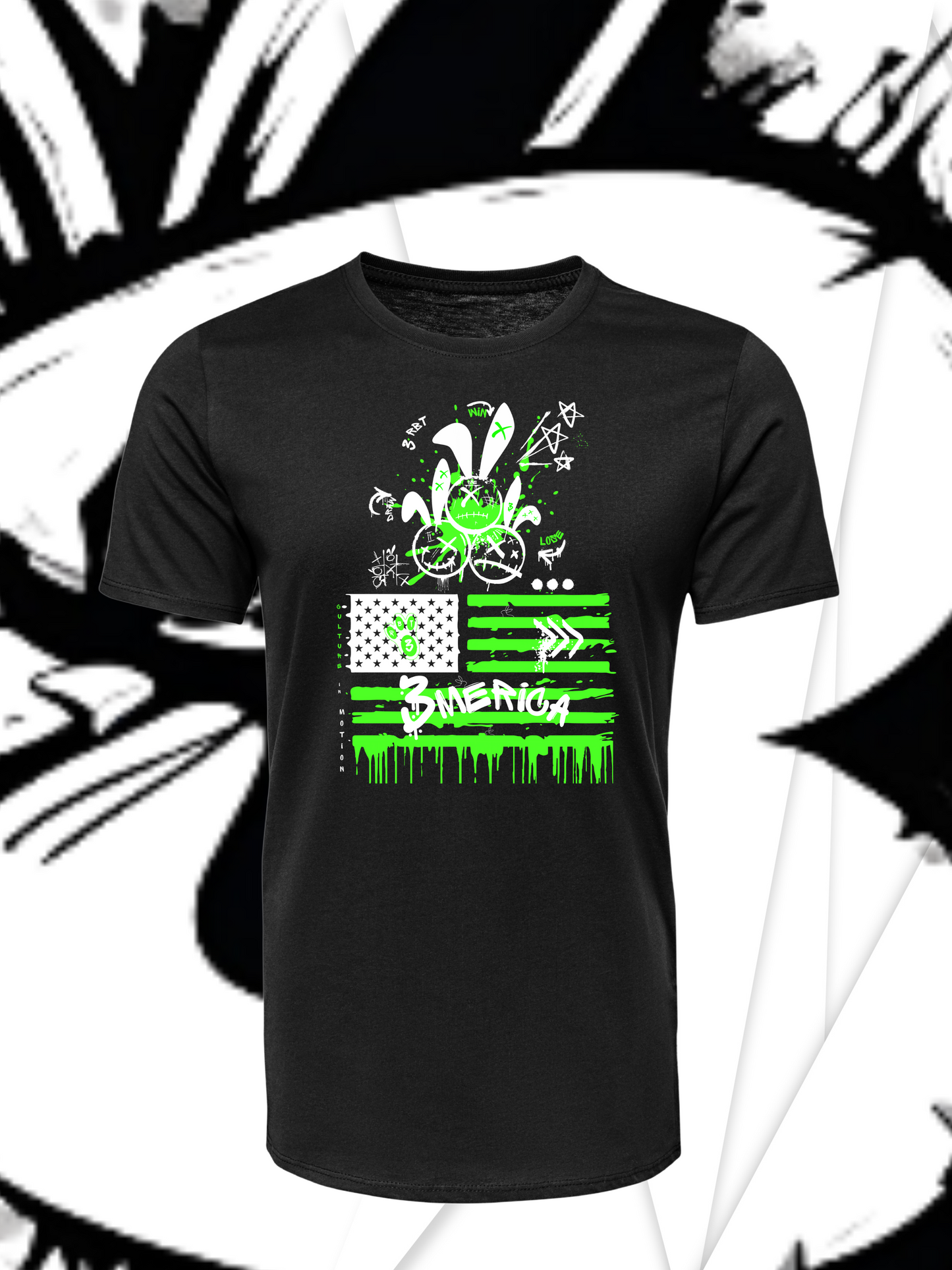 3Merica SS WHT TSHIRT/ LIME GREEN & BLACK Logo