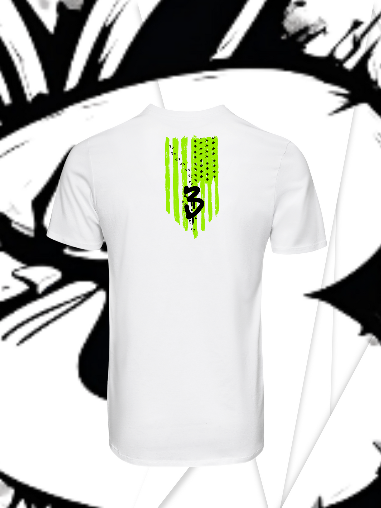 3Merica SS WHT TSHIRT/ LIME GREEN & BLACK Logo