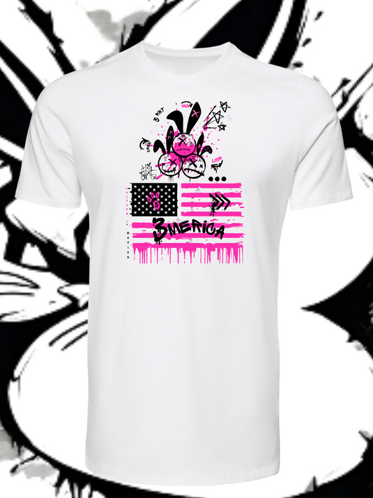 3Merica-ss-Wht T-shirt/ Pink&Black Logo