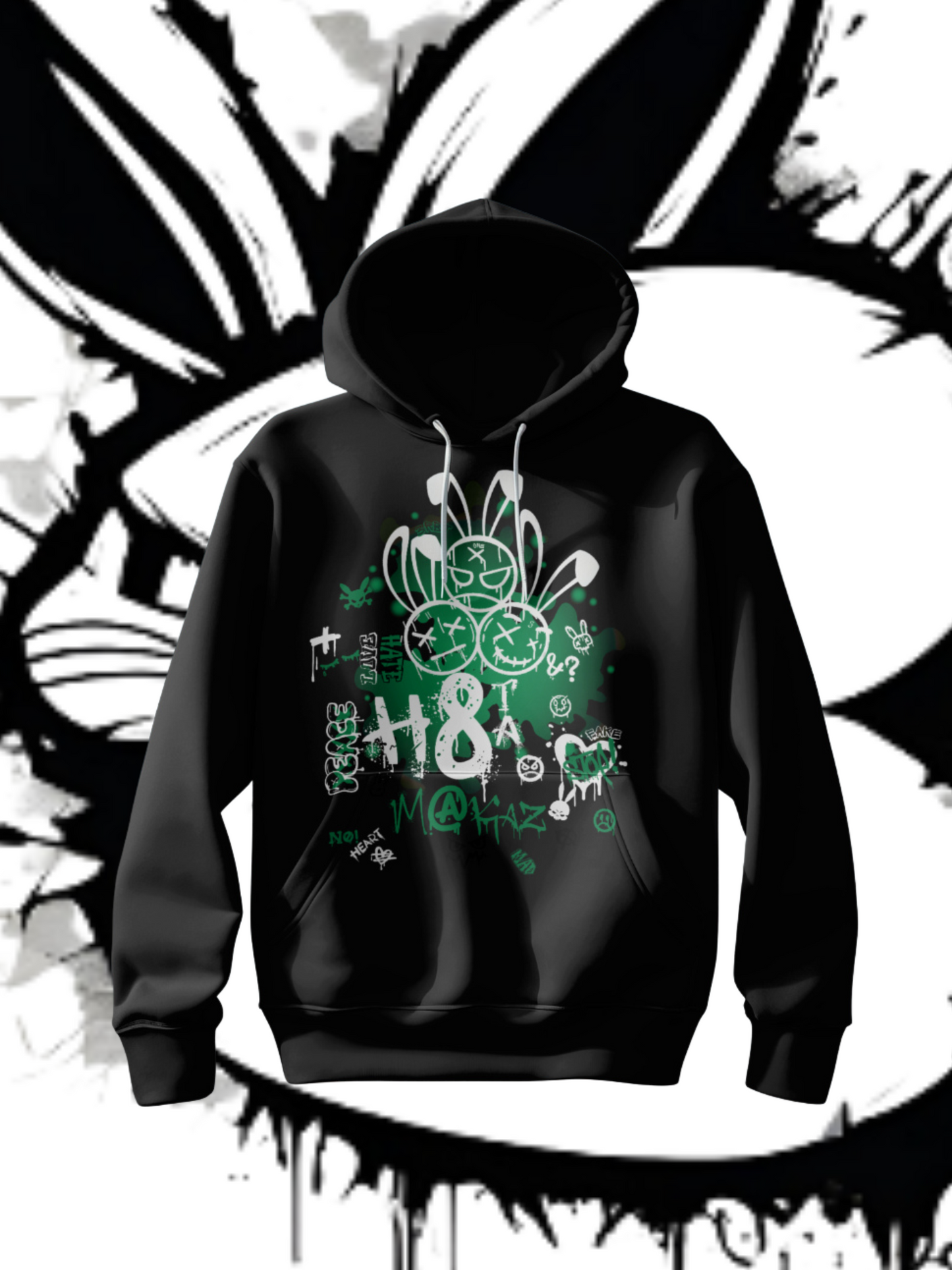 3RBT BLK Pullover Hoodie/ White on Green Logo