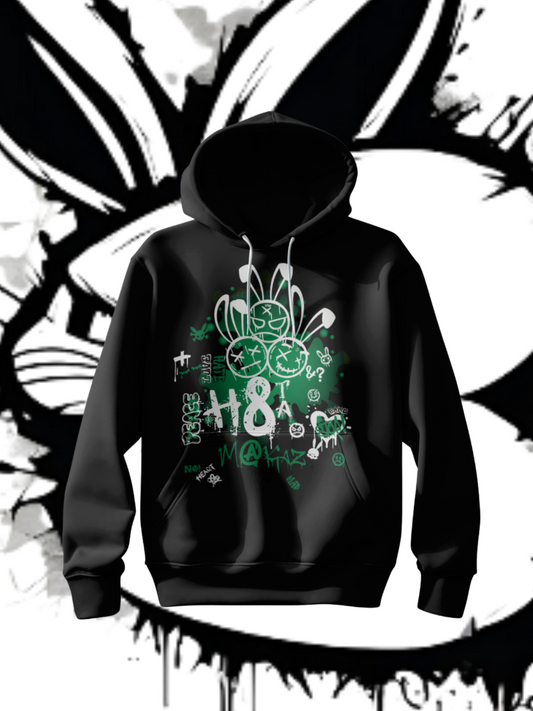 3RBT BLK Pullover Hoodie/ White on Green Logo