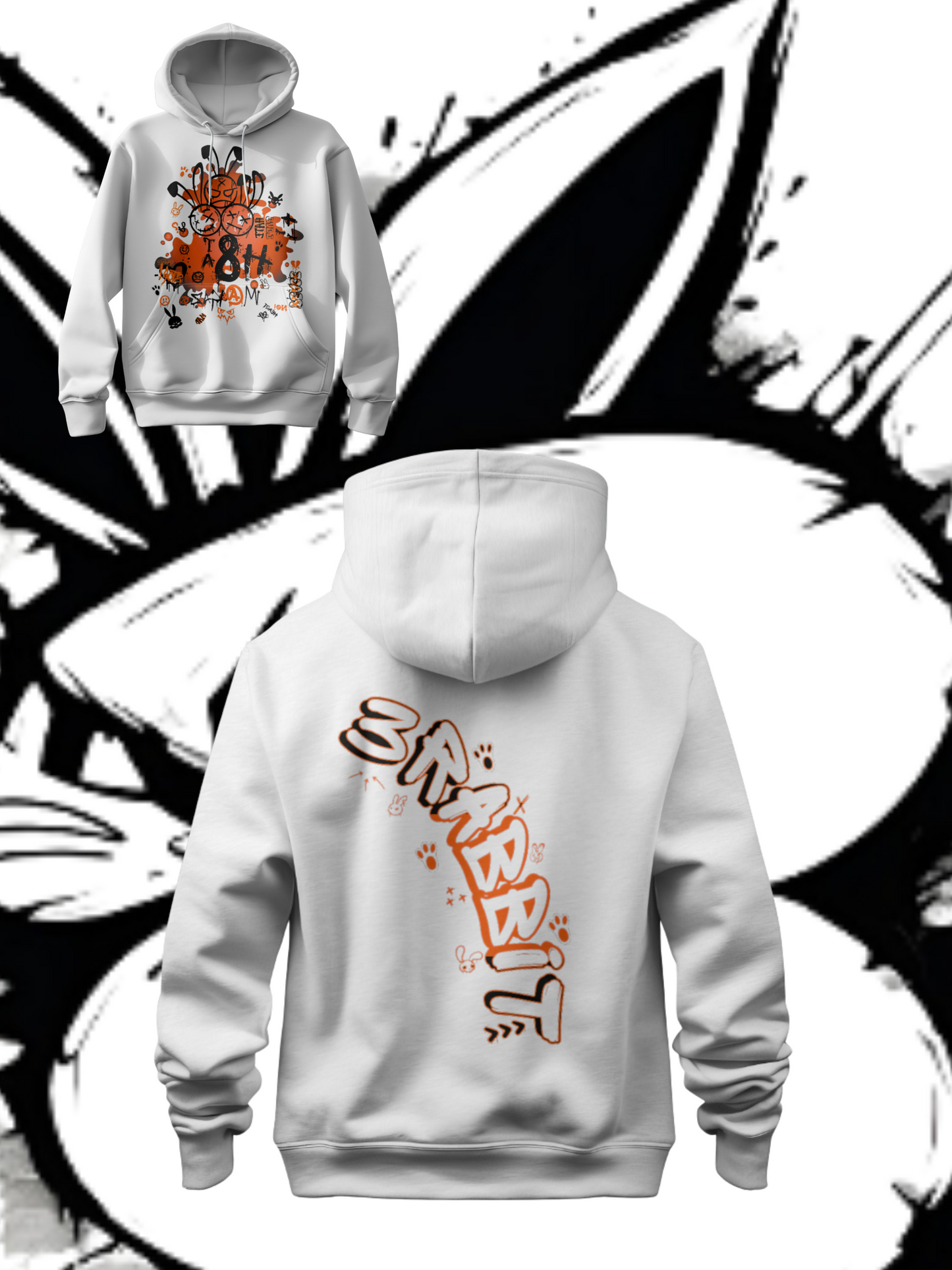 3 RBT WHT Pullover Hoodie/ Black on Orange logo