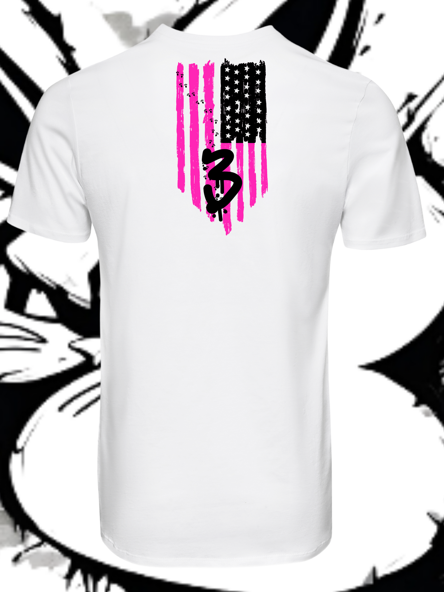 3Merica-ss-Wht T-shirt/ Pink&Black Logo
