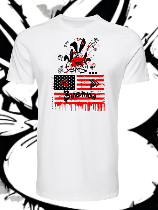 3Merica-ss- Wht T-shirt/ Red&Black Logo